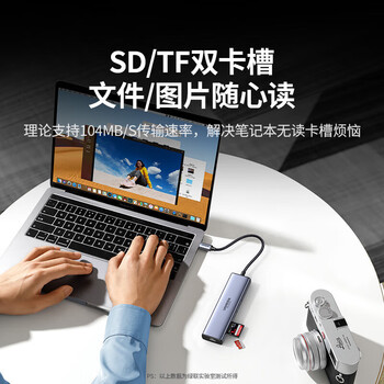 绿联 Type-C扩展坞USB-C转换器拓展坞HDMI网线转接头HUB通用笔记本平板【HDMI+读卡器+网卡】60515