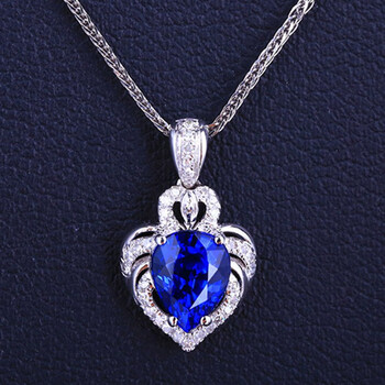 16ct蓝宝石吊坠女18k金镶钻石皇家蓝颈链显气质心形彩宝项链挂坠 附