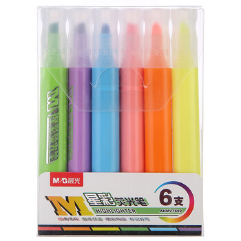 晨光（M&G）6色荧光笔经典单头记号笔醒目重点标记笔水性手绘手账笔AHMV7602 6支/盒