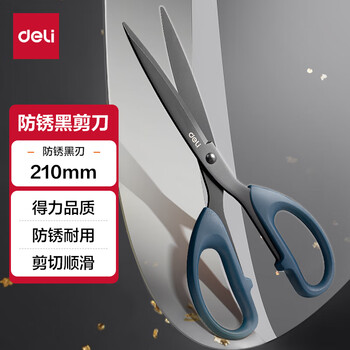 得力（deli）210mm黑刃防锈剪刀  办公家用生活手工剪纸刀 办公用品 蓝色6010-S