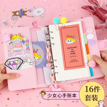 TaTanice 手账本套装 韩国ins可爱活页本网格纸胶带贴纸方格笔记本  16件套