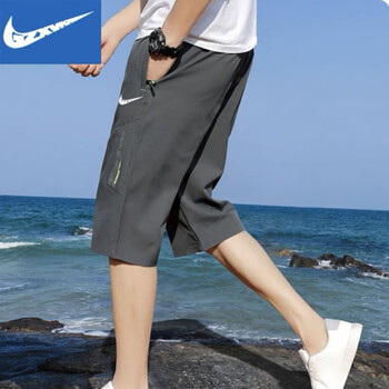 耐克飞织森休闲薄款宽松外穿大码夏季短裤男沙滩裤七分裤nkdk20深灰6