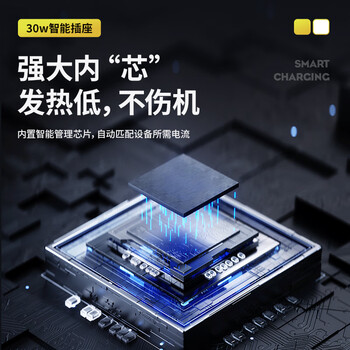 苏士赫尔摩【30W PD超级快充】扁头插排2USB+2Type-C 6位总控1.8米插线板/排插/拖线板/接线板 白色便携款