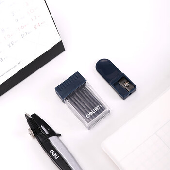 得力（deli）(deli)2mm直径圆规铅芯+削笔器 12支装 不易折断 