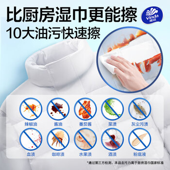 维达（Vinda）羽绒服清洁湿巾 10片8包 小包便携擦鞋湿巾免洗去污湿纸巾