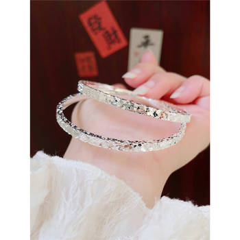 施家同碎冰冰银手镯足银9999实心手镯女碎银子银手镯闺蜜女友生日礼物