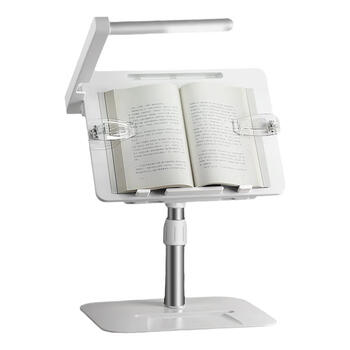  反转儿童带灯阅读架可升降看书读书支架学生可伸缩落地书架桌面夹书立架书托多功能阅读神器架【白色】