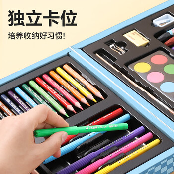 得力（deli）deli美术绘画46件水彩笔蜡笔彩色铅笔油画棒颜料卷笔刀涂鸦伴手礼儿童手提礼盒新毕业文具礼盒