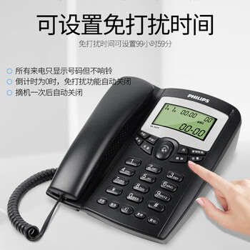 飞利浦（PHILIPS）电话机座机 固定电话 办公家用 免电池 来电显示 双插孔 TD-2816 (蓝色)