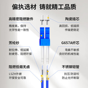 BYNET比洋在线  电信级铠装光纤跳线LC-LC带双接头  单模双芯双工 抗拉压防鼠咬低烟无卤环保网线光纤线  1米