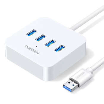 绿联 USB3.0分线器扩展坞 Type-C供电 高速4口拓展坞HUB集线器 一拖四转换器接头延长线 1.5米/30221