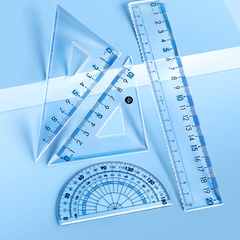 反转大刻度套装直尺学生专用大刻度套尺直尺小学生专用画波浪线尺子2套【20cm大数字套尺】紫+黄