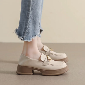 回力四季2024年新款网红单鞋女真皮厚底乐福鞋女秋踩跟两穿时尚百搭