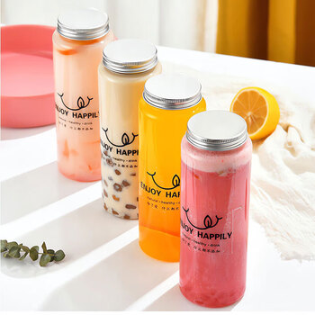 侑家良品奶茶杯一次性带盖冷饮咖啡杯一次性杯子圆柱型400ml 10个装+贴纸