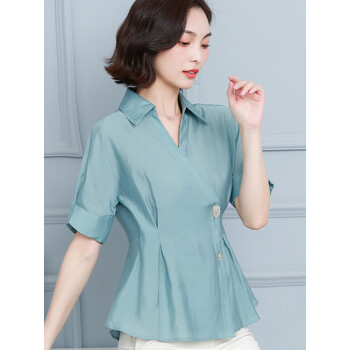 皮尔卡丹雪纺短袖女士衬衫女装2024新款夏季洋气高贵夏装休闲遮肚收腰