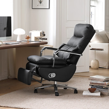 顾全老板椅家用可躺办公椅子环保真皮书房电脑椅人体工学椅C765黑