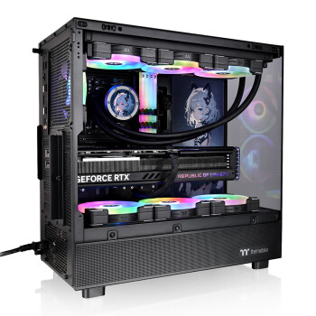 Thermaltake（Tt）钢影 透S 海景房机箱 电脑主机 黑色（ATX主板/支持360水冷/270°全景/9风扇位/4090显卡）