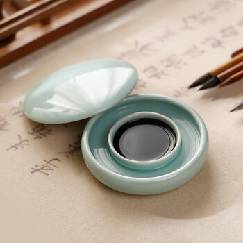 漢墨 弟粉防干墨碟 陶瓷防蒸书法专用砚台带盖 文房四宝学生用高颜值瓷器套装