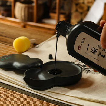 一海堂 文化 螺纹砚台 歙砚毛笔书法文房四宝四大名砚原石大容量墨海墨池墨盒磨墨礼盒-5寸福禄砚台礼盒