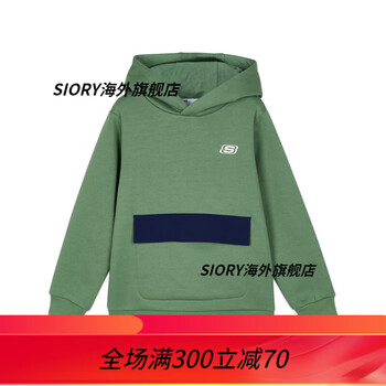 斯凯奇skechers冬新款男女同款中大童针织连帽卫衣休闲运动上衣铭绿色
