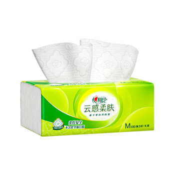 心相印 抽纸 云感柔肤三层压花塑装纸面巾家庭餐巾纸卫生纸100抽*24包