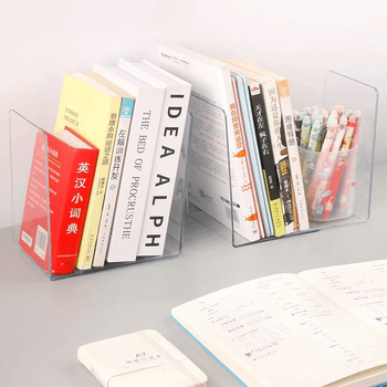 递乐L型PET平板书立书架收纳固定书本简易桌面书架放书隔板置物架办公用品2片装加厚简约款2502A透明灰