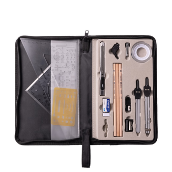 得力（deli）18件套帆布包工程制图绘图工具 大学生机械制图套装 建筑师CAD专业画图工具圆规 