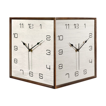 康巴丝（Compas）实木简约双面挂钟客厅现代拐角两面石英钟表挂墙家用时钟 9199