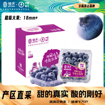 佳沃（joyvio）云南当季蓝莓大果18mm+ 12盒原箱装 约125g/盒 生鲜 新鲜水果