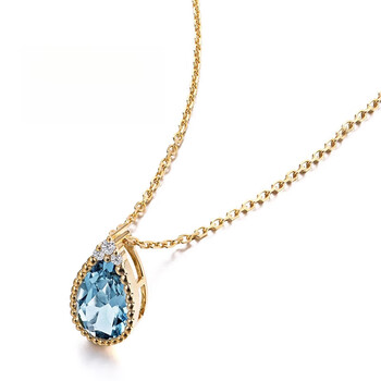 雕工匠超细18k金项链巴西天l然海蓝宝女18k金锁骨链07克拉轻奢珠宝托