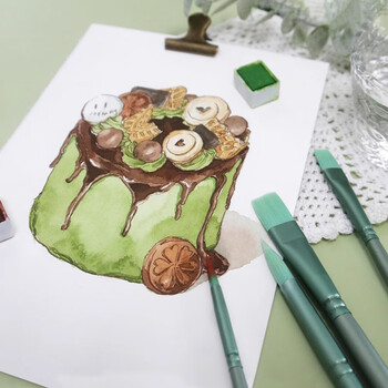 佳茉水彩画笔套装尼龙毛专业水彩笔美术学生专用绘画圆头平头水彩颜料套装软头画笔青葱4支装画画笔