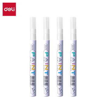 得力（deli）1.5mm细杆轮胎修补油漆笔记号笔马克笔高光笔签字签到手绘涂鸦 清明扫墓石碑碑文笔防水12支S576白