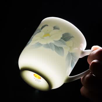华光骨瓷茶杯带盖家用办公泡茶陶瓷水杯主人杯礼盒装男士礼物清秋雅韵
