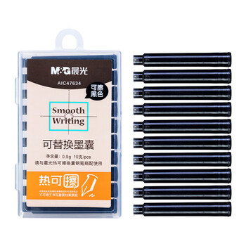晨光（M&G）晨光(M&G)文具热可擦黑色钢笔墨囊 3.4mm口径可替换钢笔油性墨水 学生写字10支装 AIC47634A