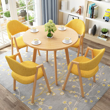 擎宅 简约洽谈桌椅组合会客办公室休闲咖啡厅圆形接待桌椅 一桌四椅	