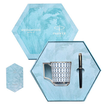 Wedgwood威基伍德 派克联名IM纯黑丽雅金夹宝珠笔金粉年华蓝色马克杯套装