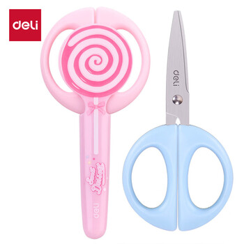 得力（deli）儿童剪刀棒棒糖小剪刀小学生安全圆头一年级手工美工剪刀文具幼儿园3-6岁 红色6069
