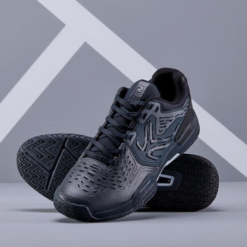 迪卡侬训练网球鞋男女网眼透气耐磨橡胶运动鞋黑灰(耐磨)41-4008548 迪卡侬训练网球鞋男女网眼透气耐磨橡胶运动鞋黑灰(耐磨)41-4008548