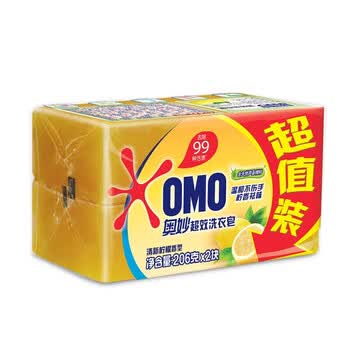 奥妙（OMO） 洗衣皂 清新柠檬超效肥皂(2X206G)*4组 共8块 温和不伤手 去渍