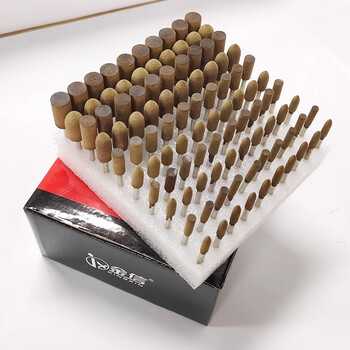 金信牛皮磨头3mm柄抛光轮圆柱型打磨头椭圆尖模具金属精磨抛光电磨机气动风磨笔气磨头不锈钢混合套装100个