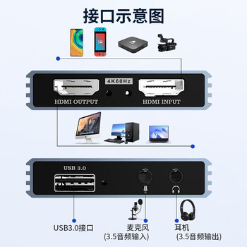 科雅 HDMI视频采集卡USB3.0 4K高清环出手机平板电脑相机Switch/PS5抖音游戏直播带货