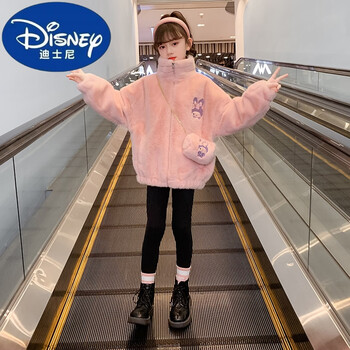 迪士尼女童羊羔毛外套新款儿童洋气秋冬装大童女孩冬季上衣加绒加厚