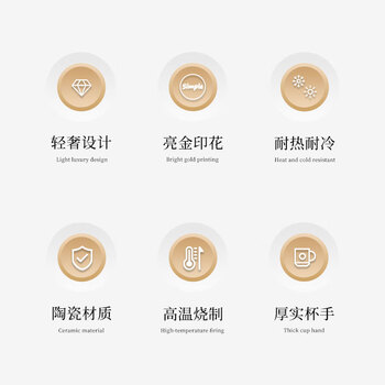 传旗陶瓷马克杯带勺盖咖啡杯牛奶杯早餐杯办公杯男女茶杯描金白400ml