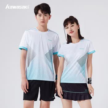 川崎（KAWASAKI）羽毛球服套装女款运动速干短袖T恤训练队服A2806 白黑 S