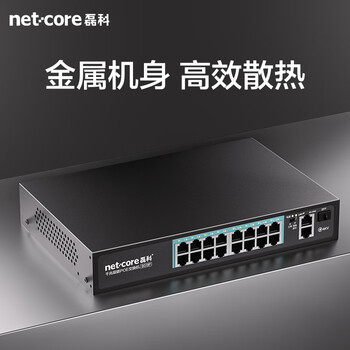 磊科（netcore）SG18P 16口百兆POE交换机2个千兆上联口+1个SFP光口 非网管型监控网络分线器 企业级交换器