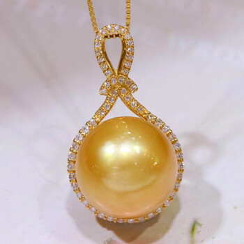 南洋半岛 金珍珠吊坠 海水珍珠项链18k金镶嵌钻石轻奢名媛锁骨链送