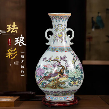 青瓷双耳花瓶、 青釉双耳花瓶 青瓷 瓷器花瓶 大清乾隆年製 骨董 中国古