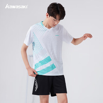 川崎（KAWASAKI）羽毛球服套装男女夏运动速干短袖T恤训练队服K1801 男款湖绿 2XL