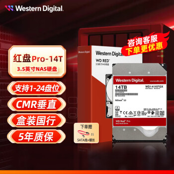 西部数据（WD） 红盘 PRO2T4T6T8T10T12T14TB SATA3 网络储存服务器 NAS硬盘机械硬盘 14TB PRO (WD141KFGX )