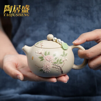 民国宜興白泥/段泥大花鉢 『銭建英造』款 幅31.5cm